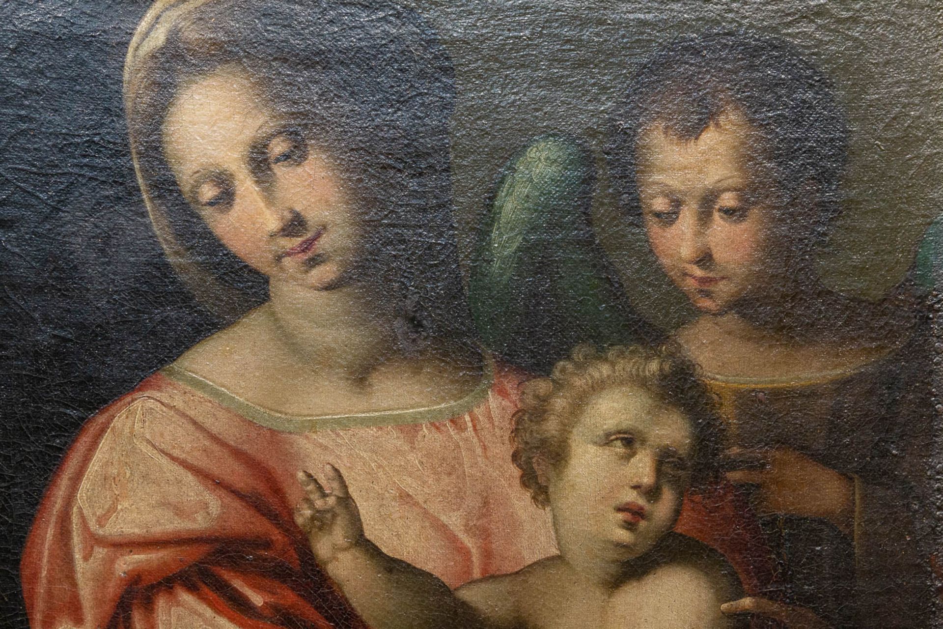No Visible Signature, Mother with her children, and an angel, Painting oil on canvas. - Bild 4 aus 4