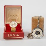 A Collection of 2 watches, IAXA wristwatch with box and papers, and Ruhla pocket watch.