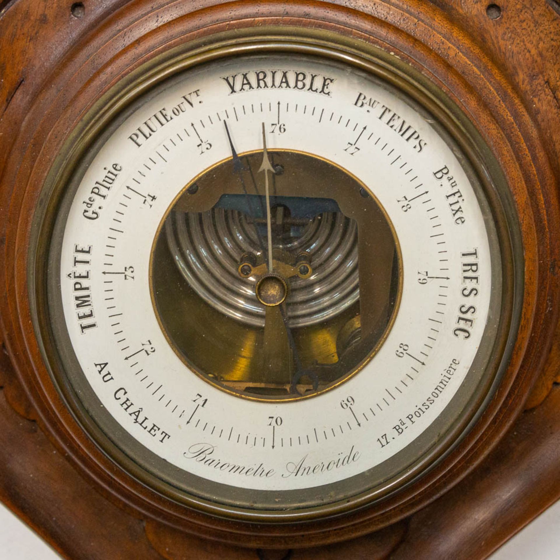 A sculptured wood cartel clock, with barometer - Image 7 of 12