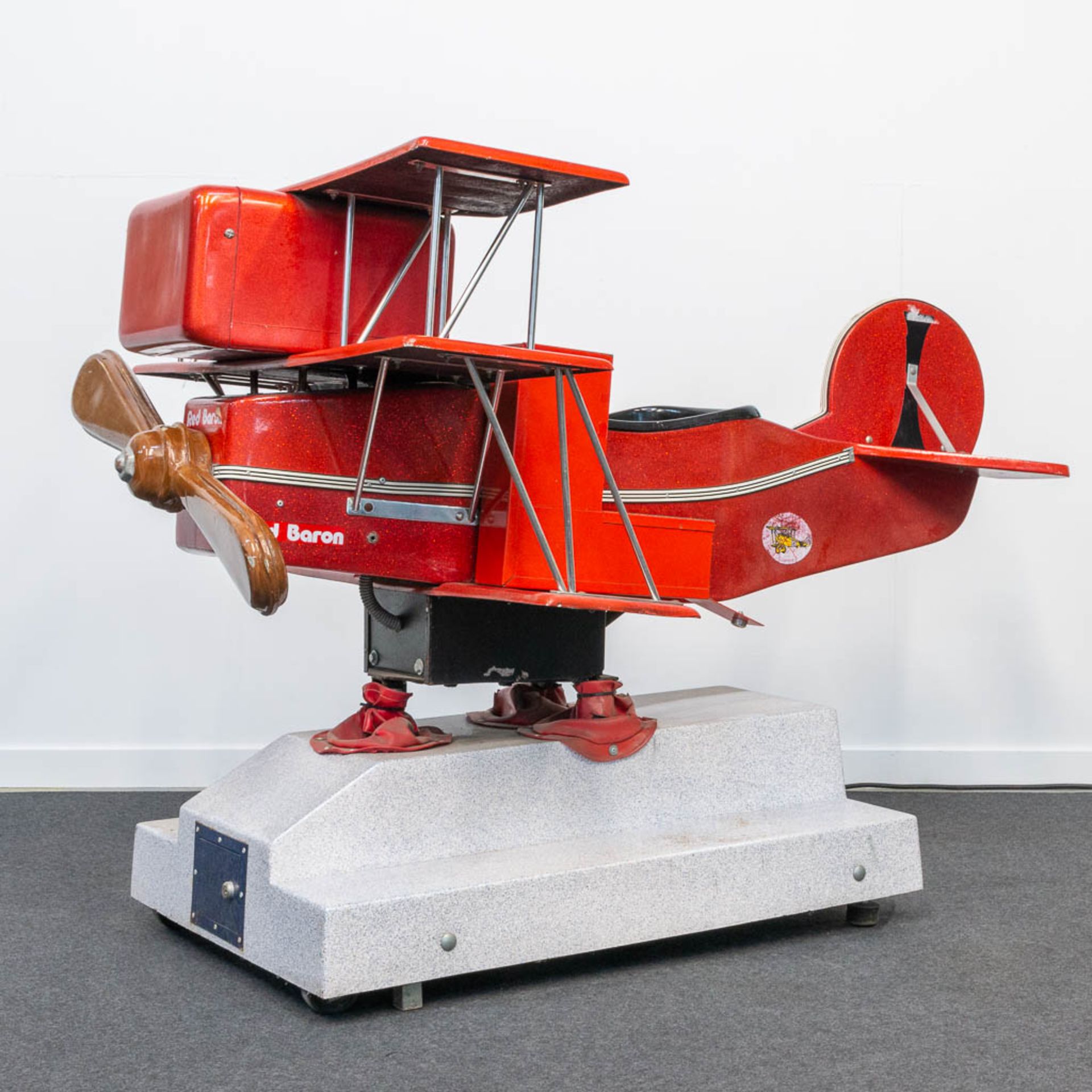 A vintage coin-operated ride, in the shape of a triplane 'Red Baron' airplane with propellor and vid - Image 4 of 26