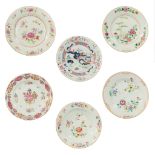 A collection of 6 display plates, famille rose.