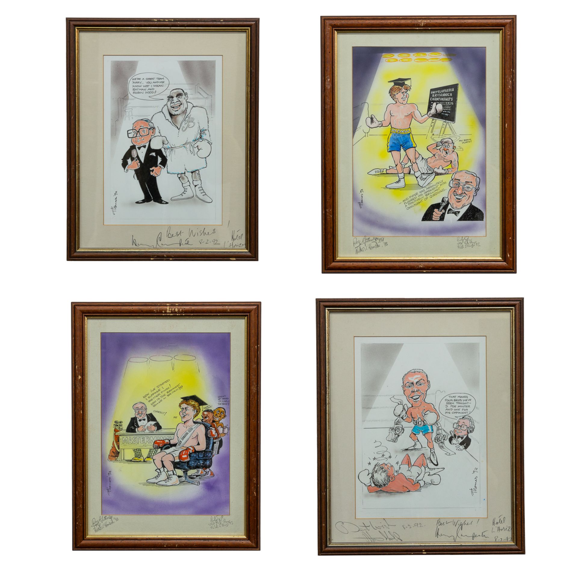 A collection of 4 boxing caricatures