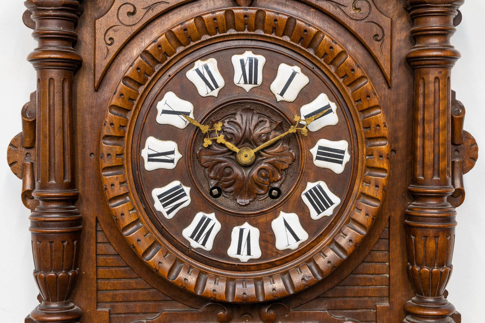 A sculptured wood cartel clock, with barometer - Image 11 of 12
