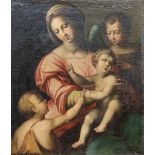 No Visible Signature, Mother with her children, and an angel, Painting oil on canvas.