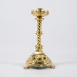 A Bronze church candlestick, marked Brondel Bruges, 1888.