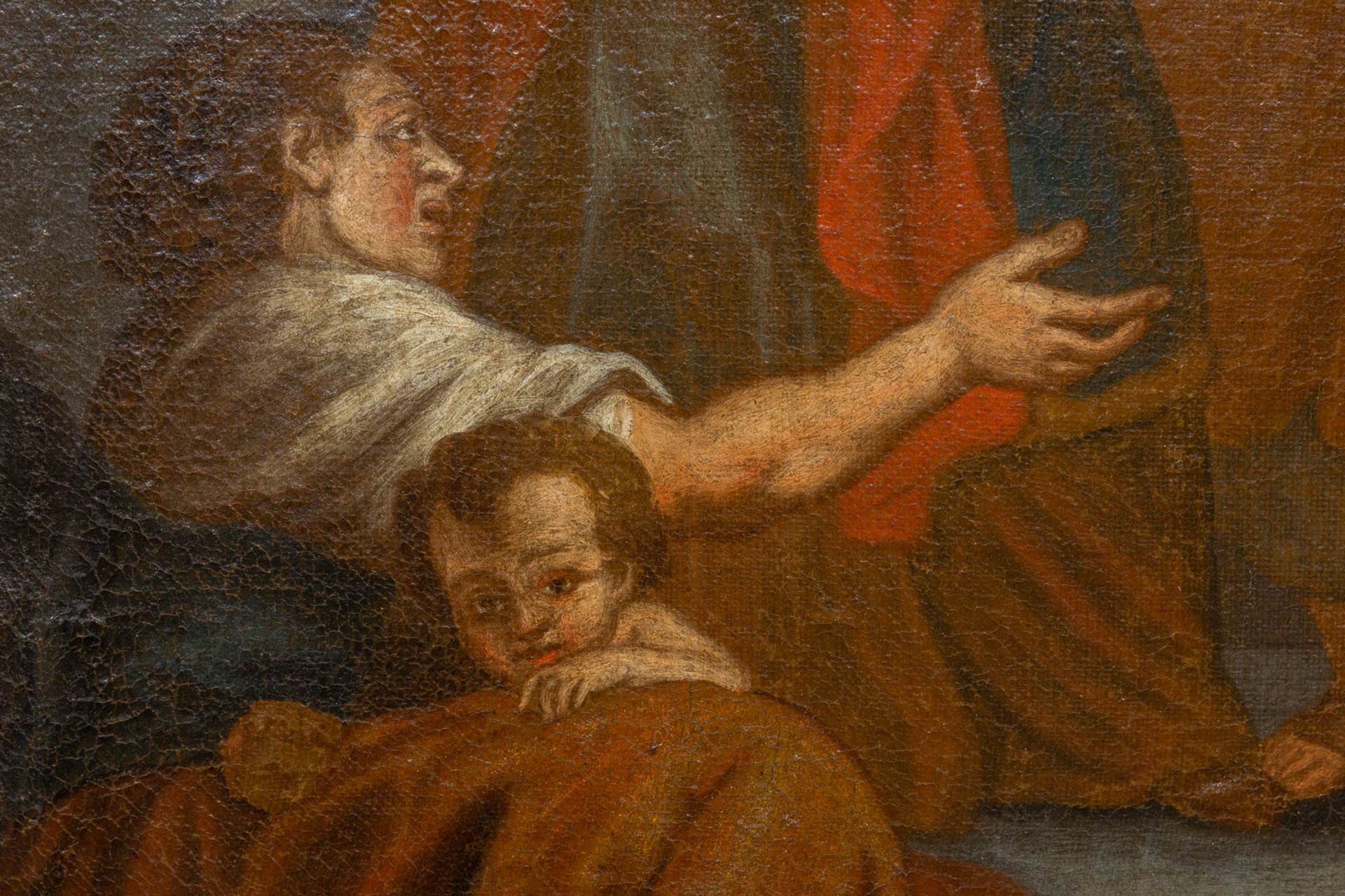 No Visible Signature. The birth of a child, Painting oil on canvas. Probably 18th century - Bild 4 aus 5