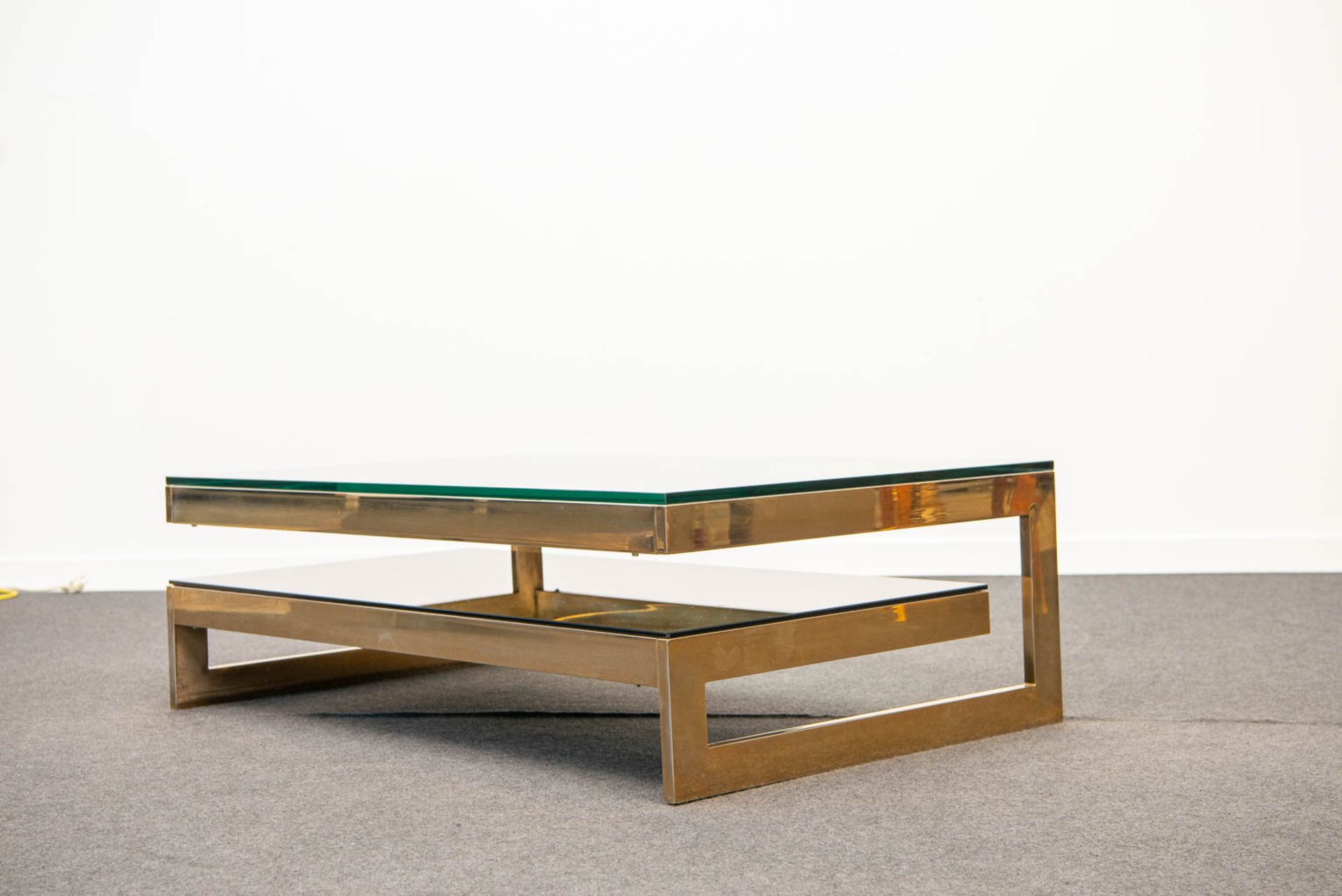 A Belgo-Chrom G-Shape coffee Table with fumé glass and clear glass. 20th century. - Image 13 of 19