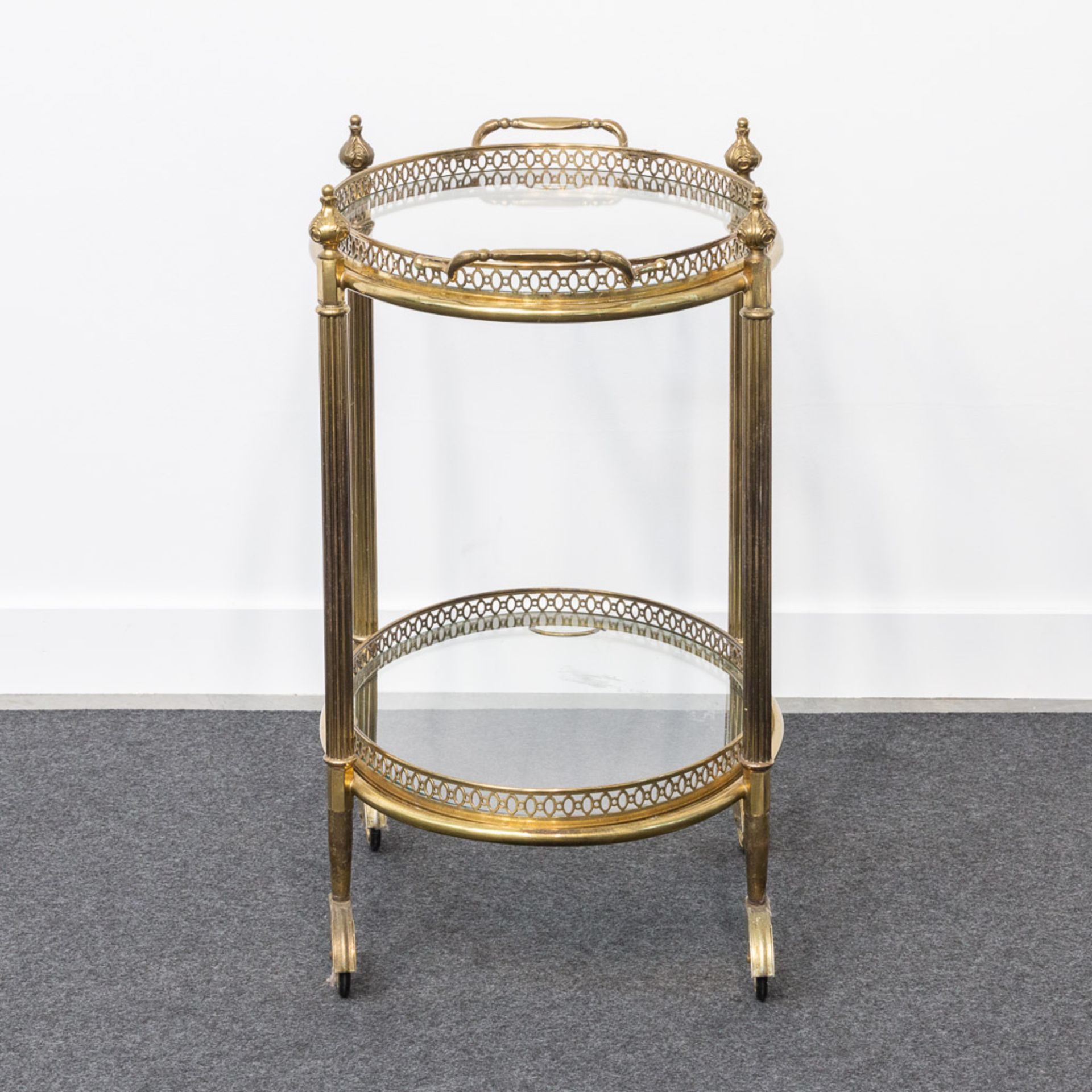 A metal and glass side table on wheels, in the style of Maison Jansen. - Image 5 of 20