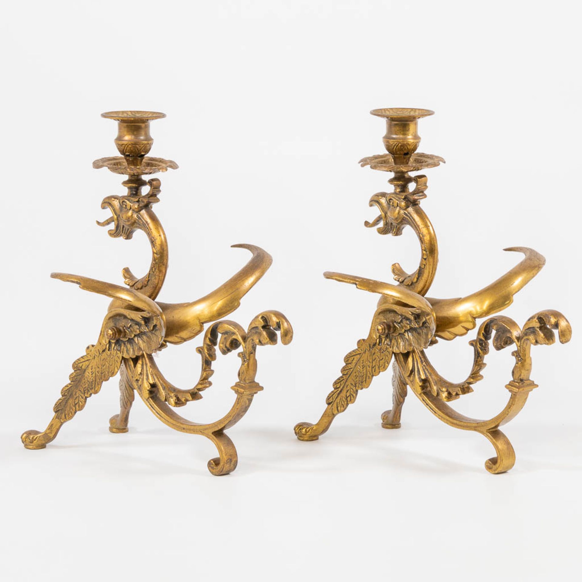 A pair of brass candlesticks in the shape of a dragon with wings. The first half of the 20th centur - Image 10 of 12