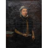 No Visible Signature. A young lady with 16th-century clothing, Painting oil on canvas.