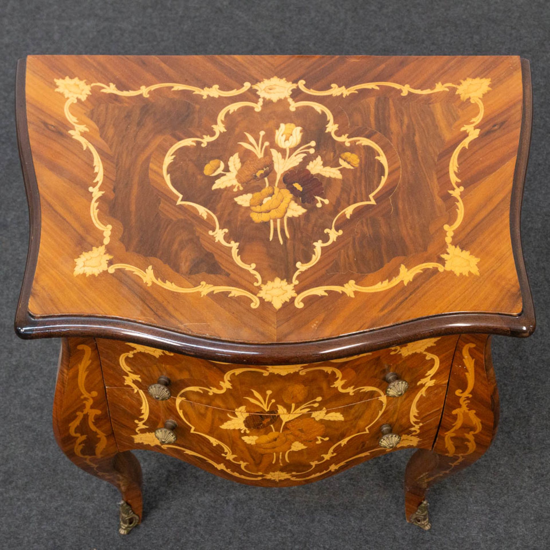 A small two-drawer side cabinet with marquetry inlay. - Image 10 of 13