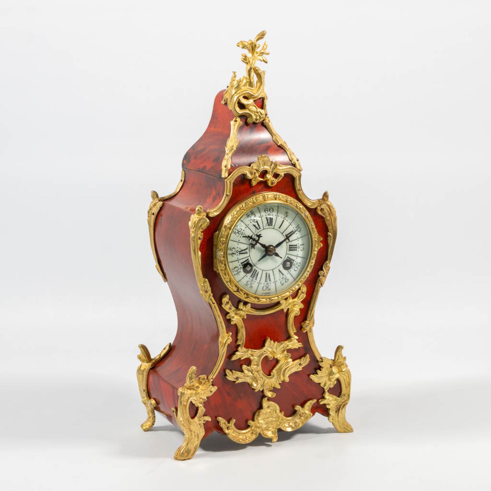 A Table clock made of wood decorated with Tortoise shell and Mount - Image 8 of 16