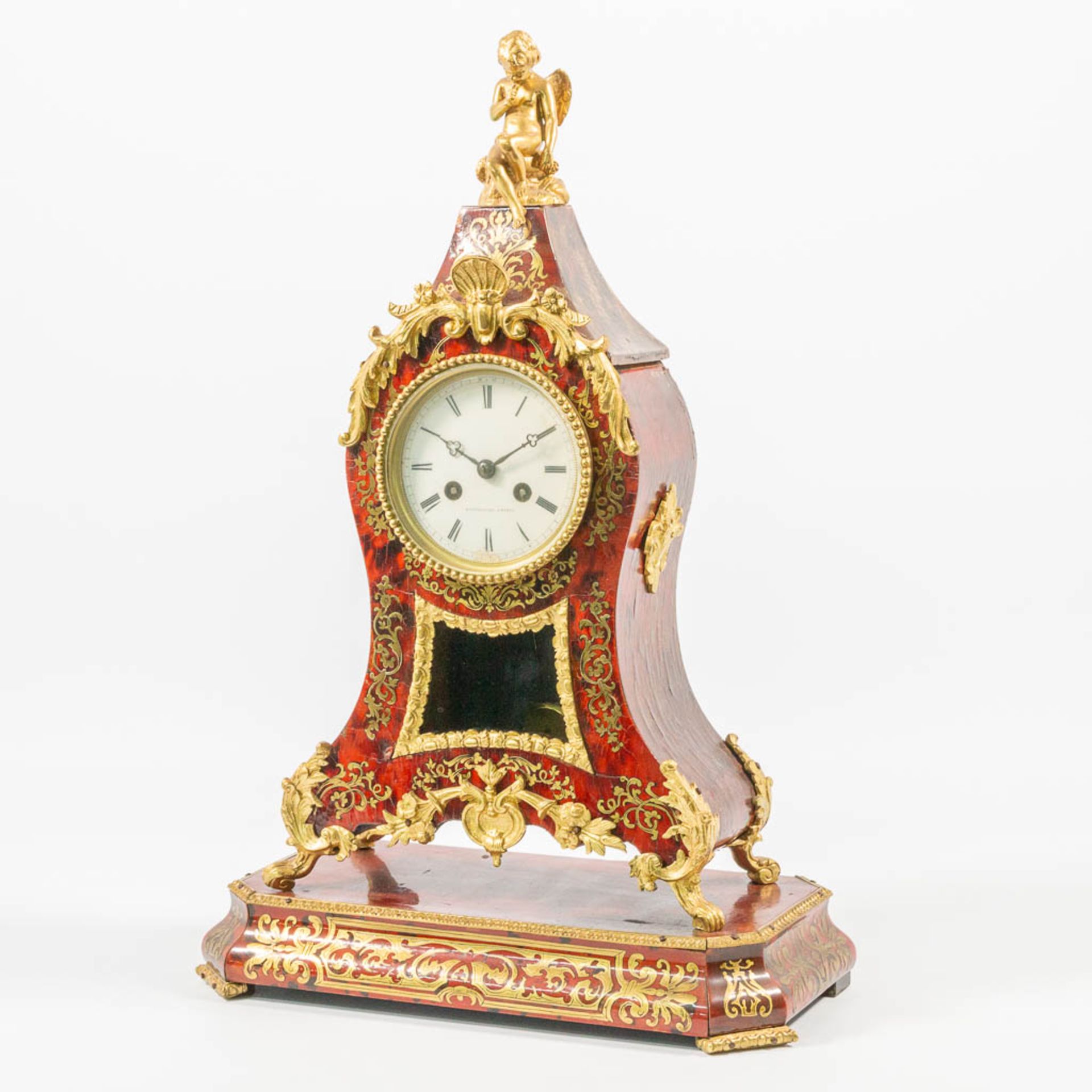 A table clock made of a wood base, with boulle inlay and mounted with bronze, marked Raingo Frères. - Bild 11 aus 15