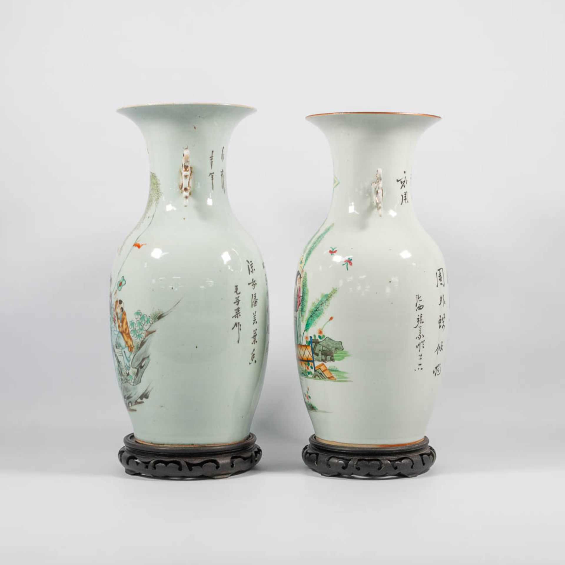 A Collection of 2 Chinese vases with Lady's in court decor. - Image 3 of 14