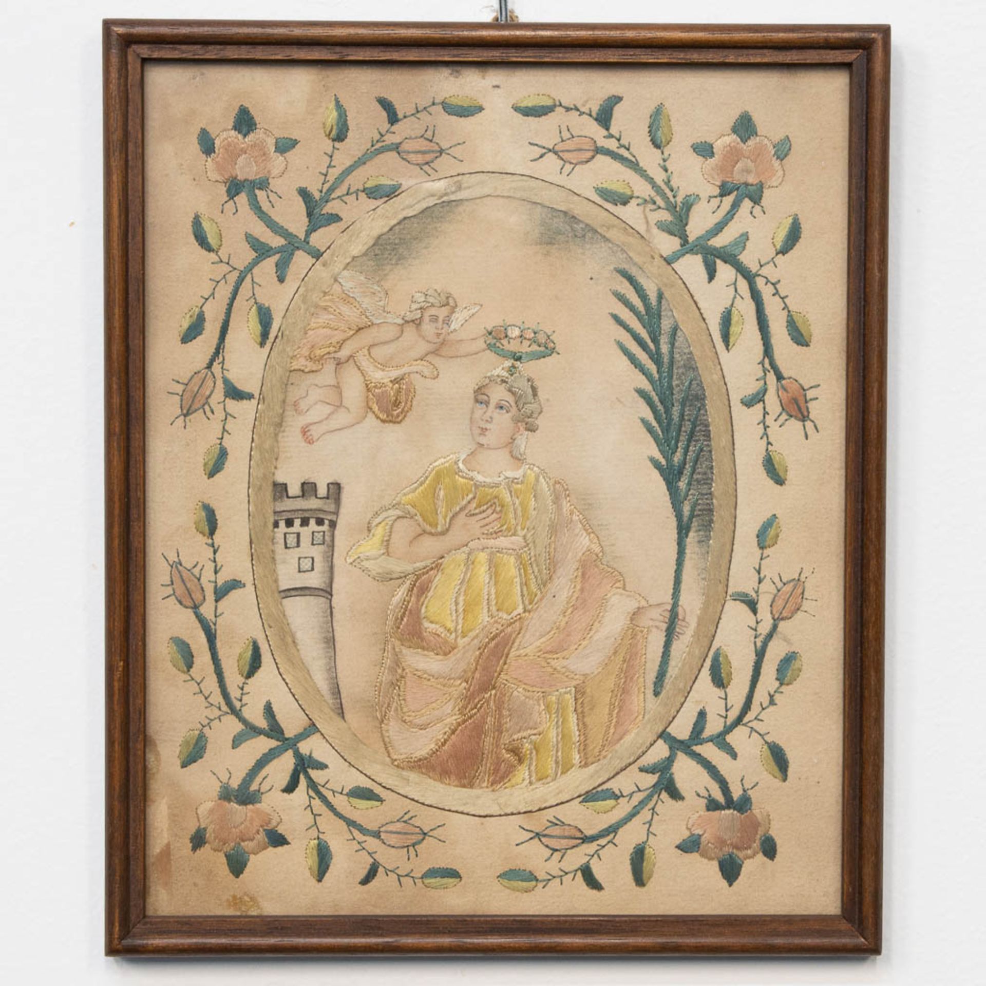 A double sided embroidery, silk thread on paper base, 19th century. - Image 2 of 5