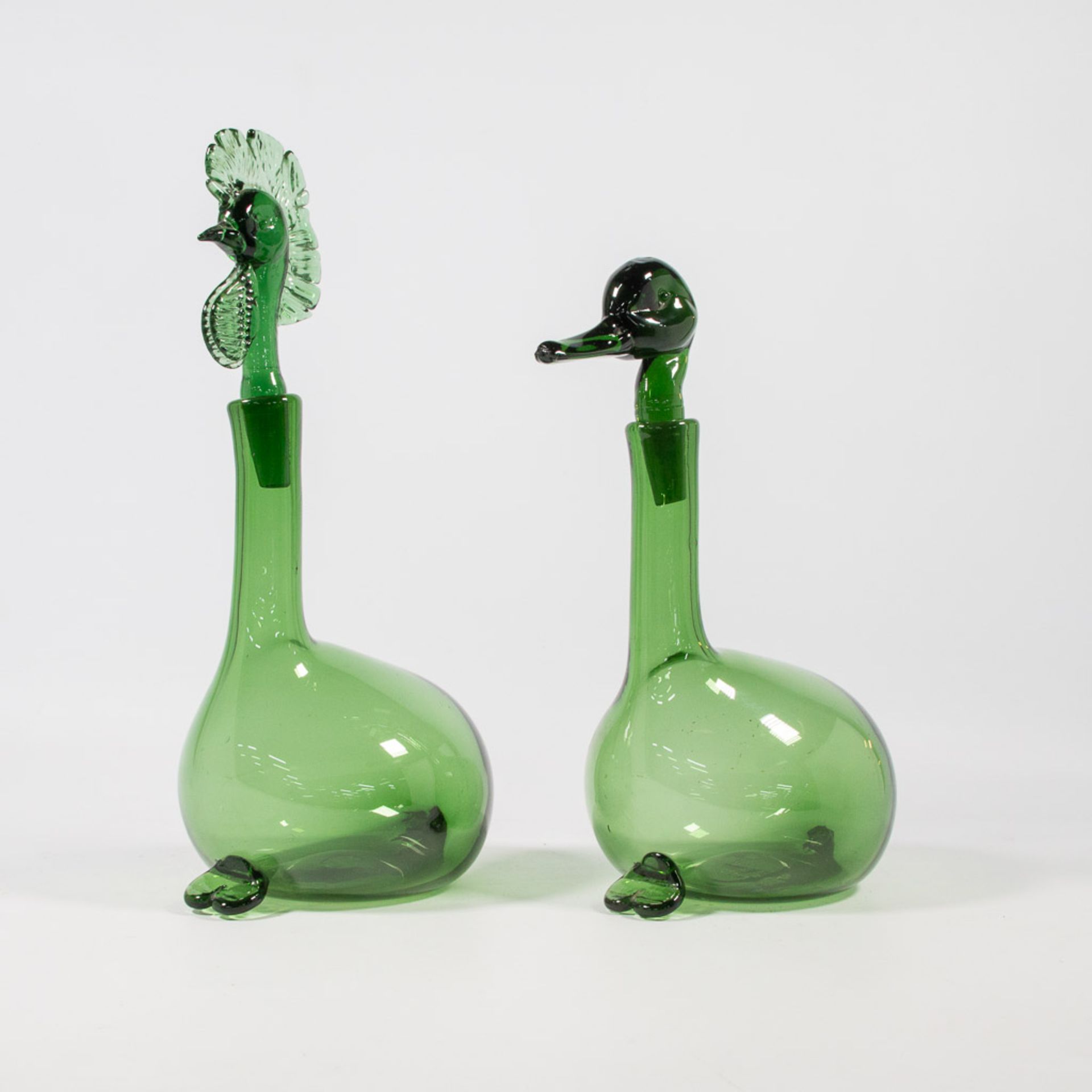 An Empoli Glass Rooster and Duck Decanter - Image 6 of 15