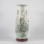 A Chinese vase with Lady's in court and caligraphic texts