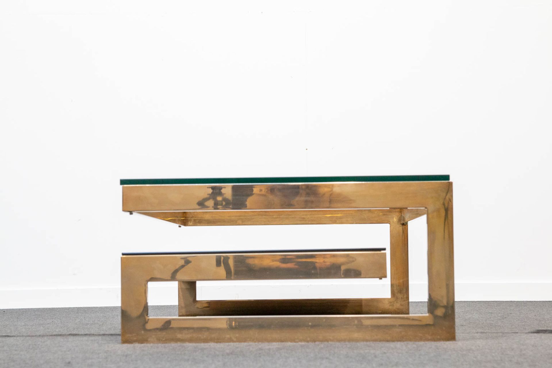 A Belgo-Chrom G-Shape coffee Table with fumé glass and clear glass. 20th century. - Image 3 of 19