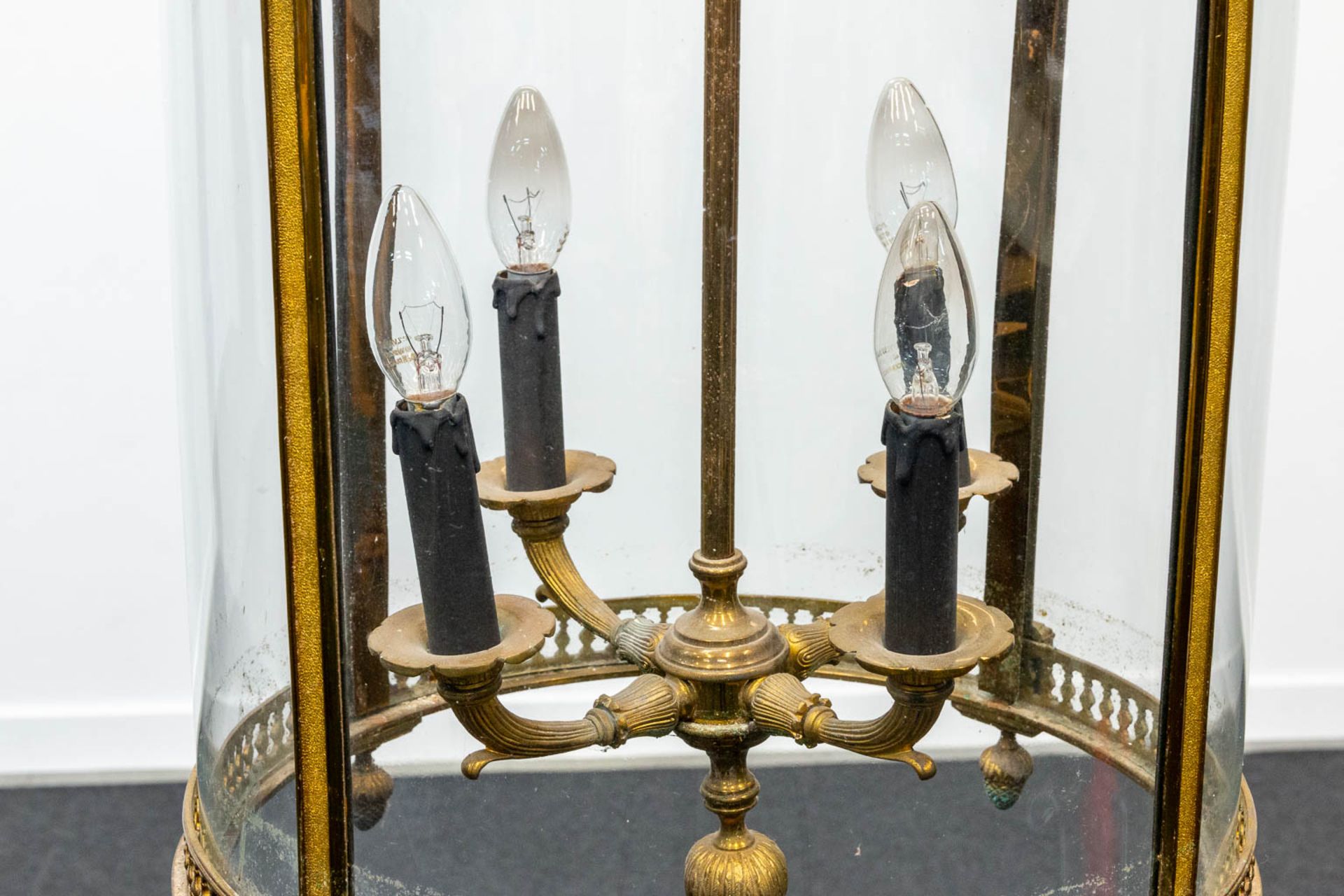 A bronze and curved glass Empire style hall light with 4 points of light. First half of 20th century - Image 9 of 12