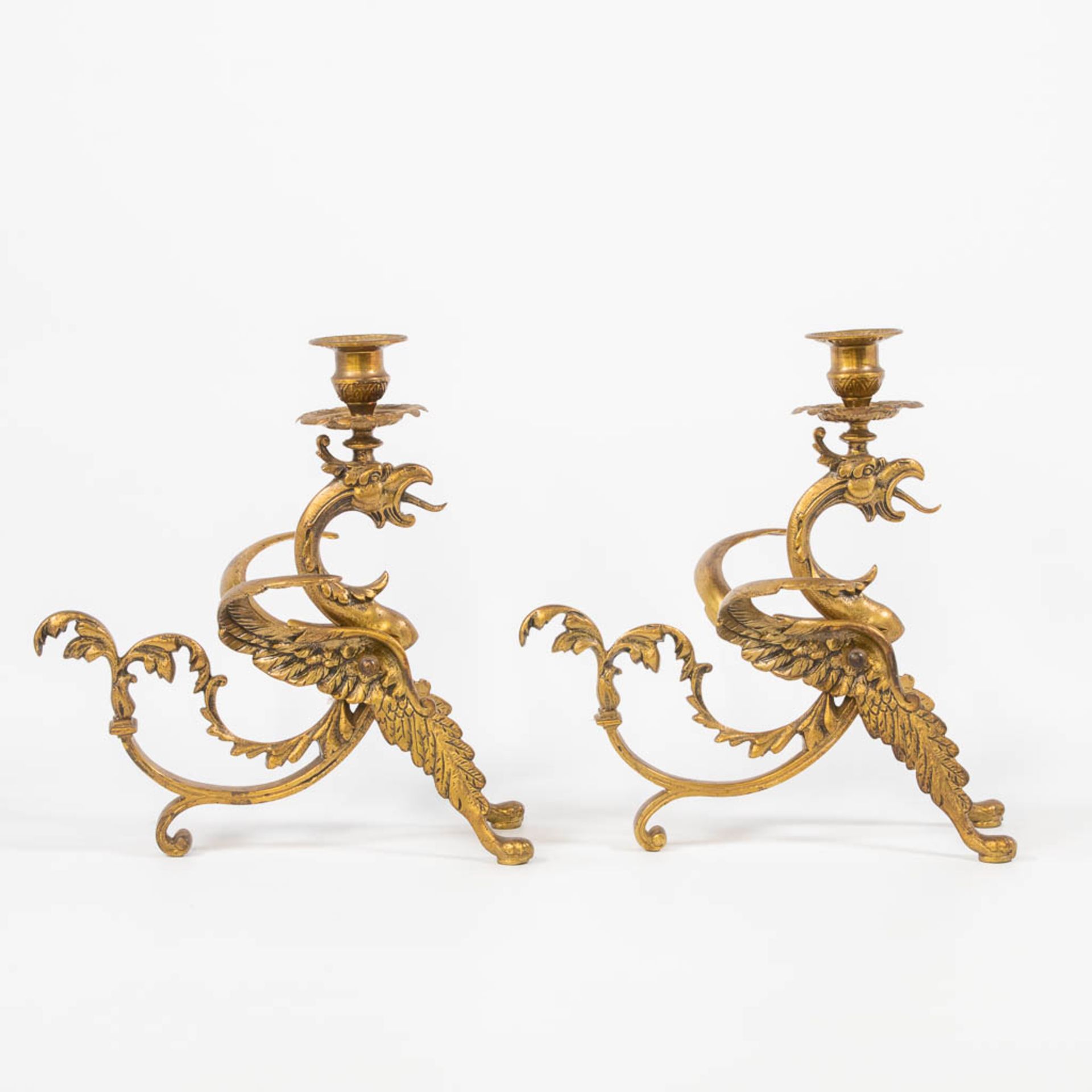 A pair of brass candlesticks in the shape of a dragon with wings. The first half of the 20th centur - Image 6 of 12