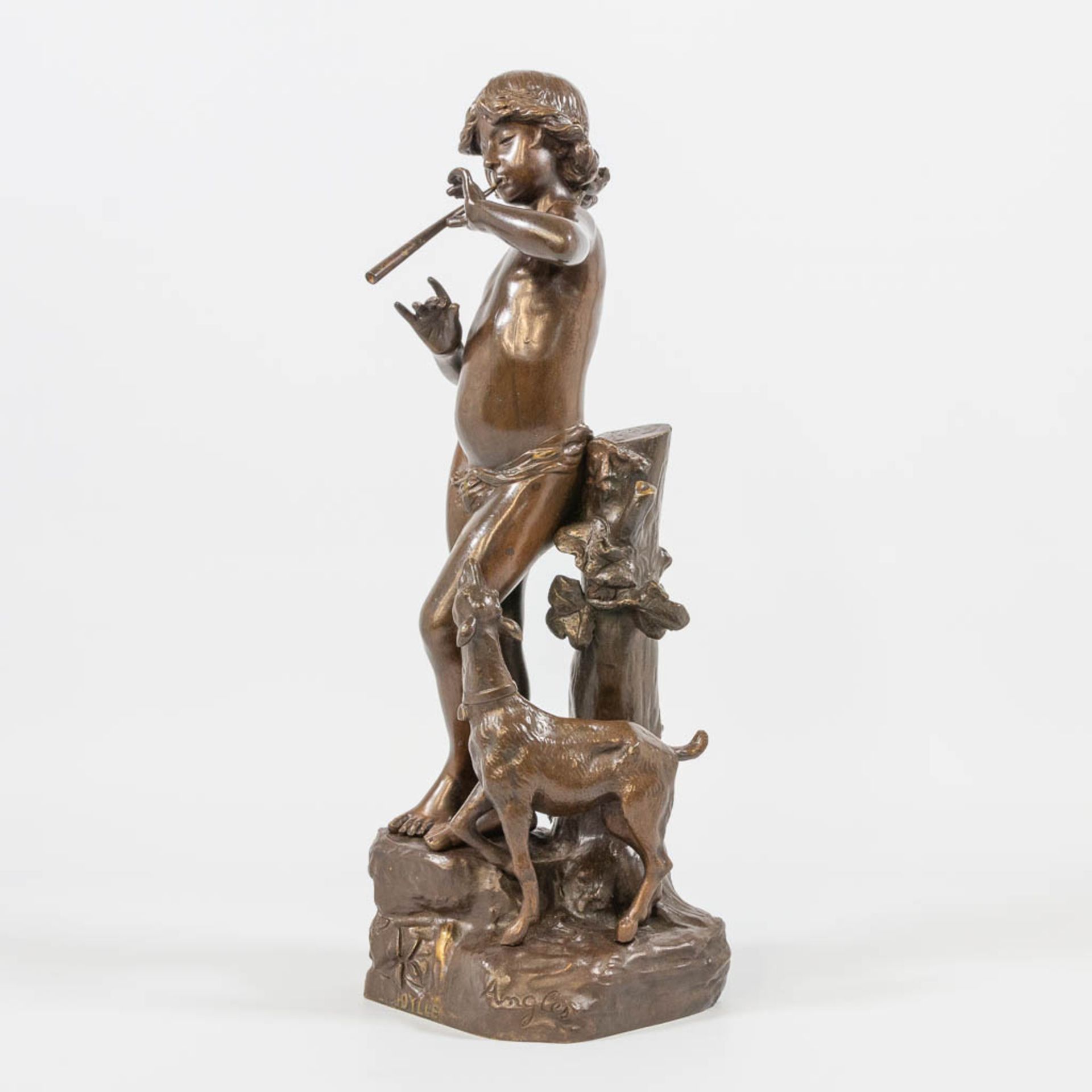 Joaquim ANGLES CANE (1859-c.1911) 'Idylle', a bronze statue, a man with a flute and goat - Bild 8 aus 19