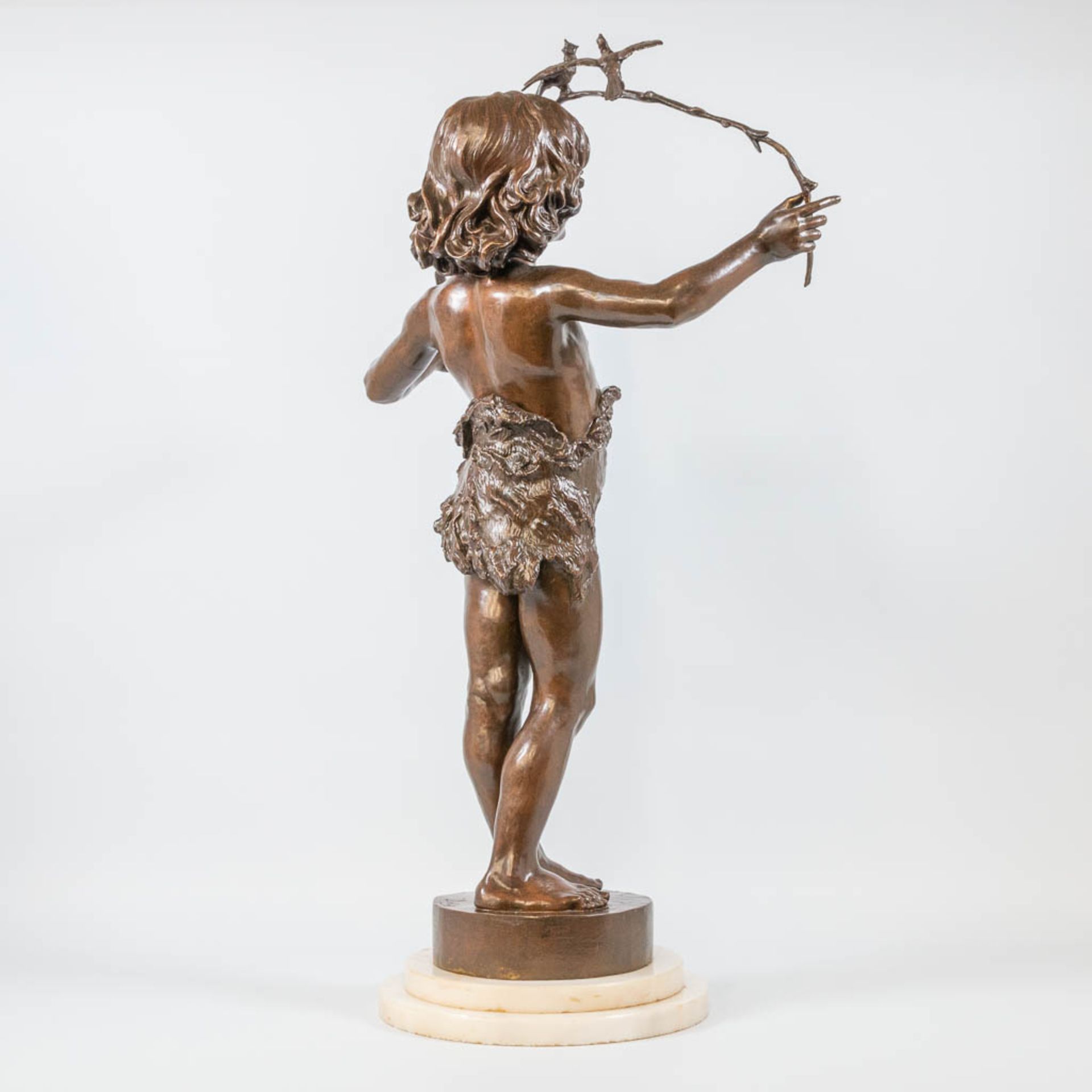 Marcel DEBUT (1865-1933) bronze statue of a boy with a branch and 2 birds. 19th century. - Bild 5 aus 11