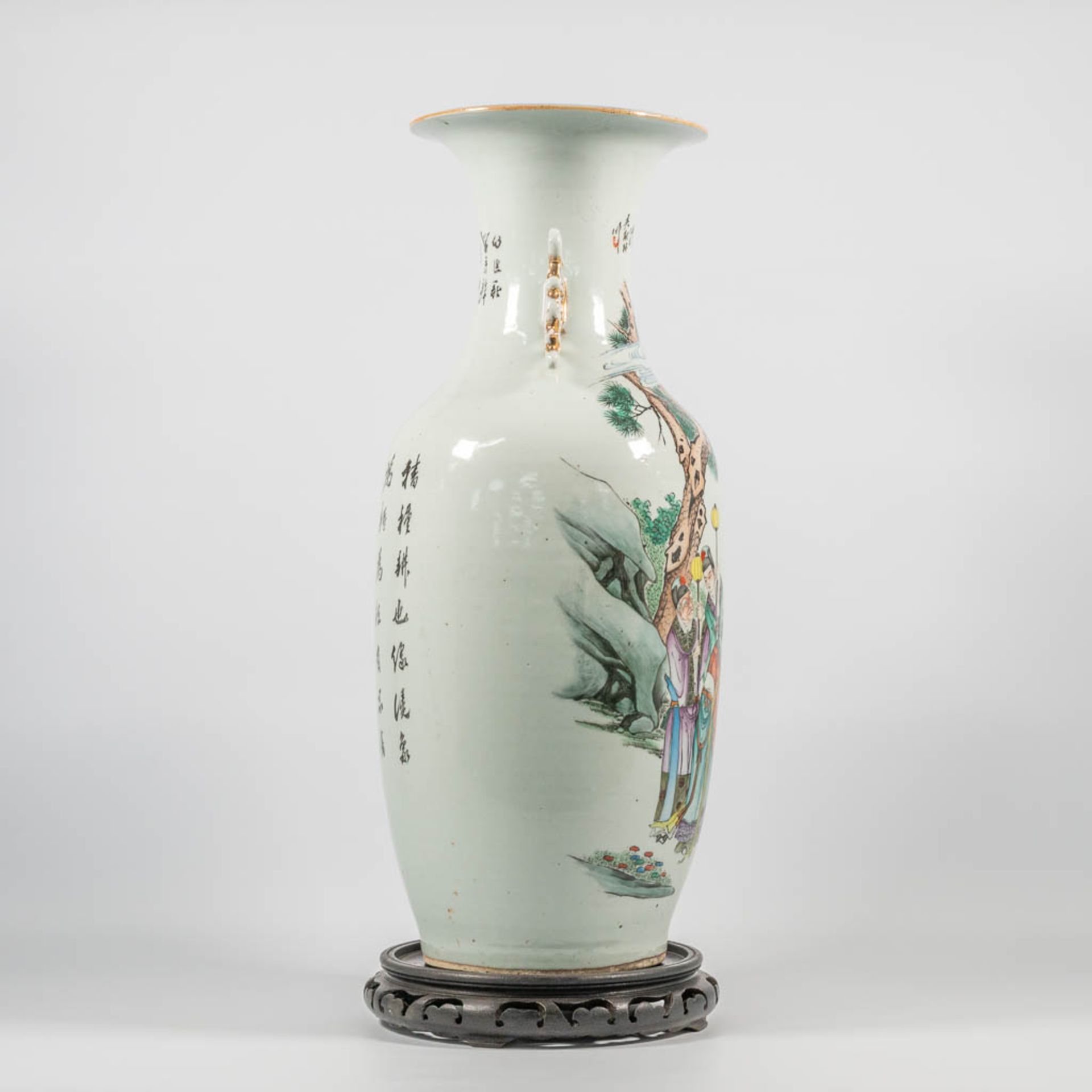 A Chinese vase with wise men, immortals an elephant and pine trees, caligraphic texts. - Image 3 of 13