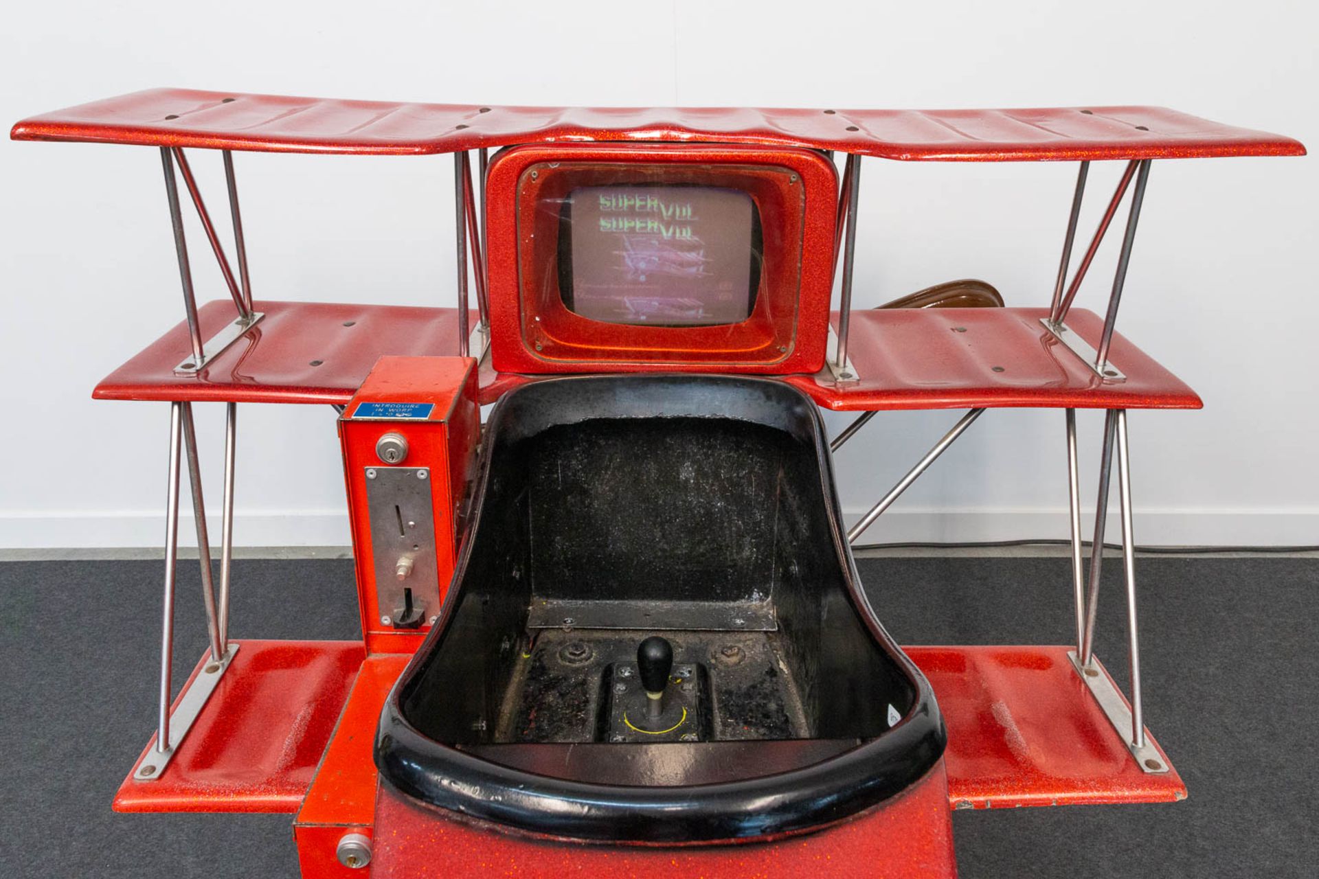 A vintage coin-operated ride, in the shape of a triplane 'Red Baron' airplane with propellor and vid - Image 18 of 26