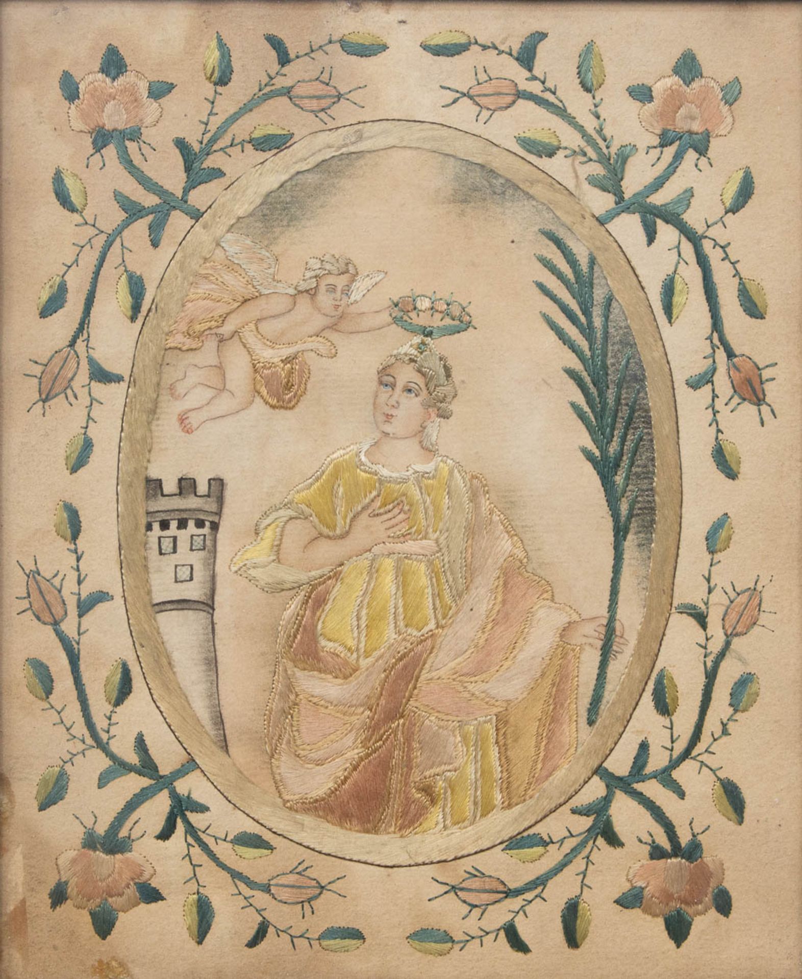 A double sided embroidery, silk thread on paper base, 19th century.