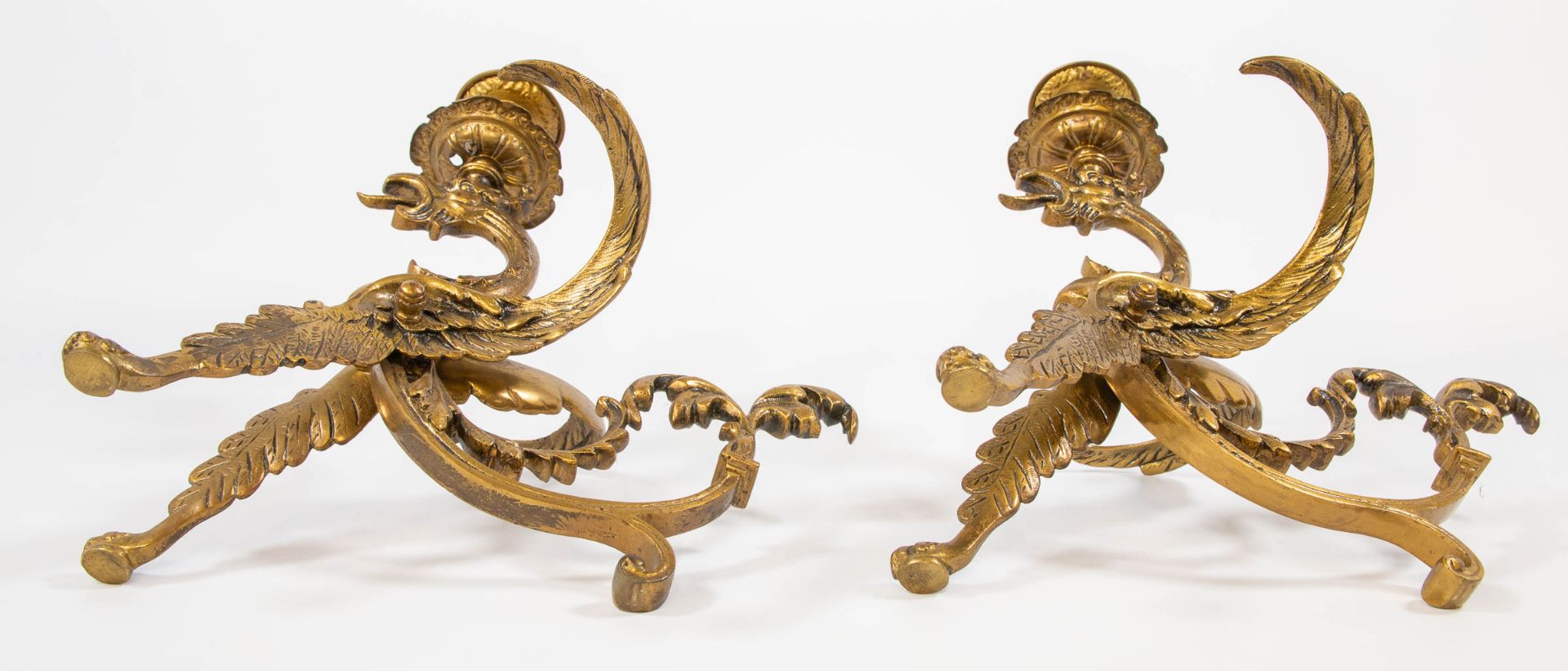 A pair of brass candlesticks in the shape of a dragon with wings. The first half of the 20th centur - Image 9 of 12
