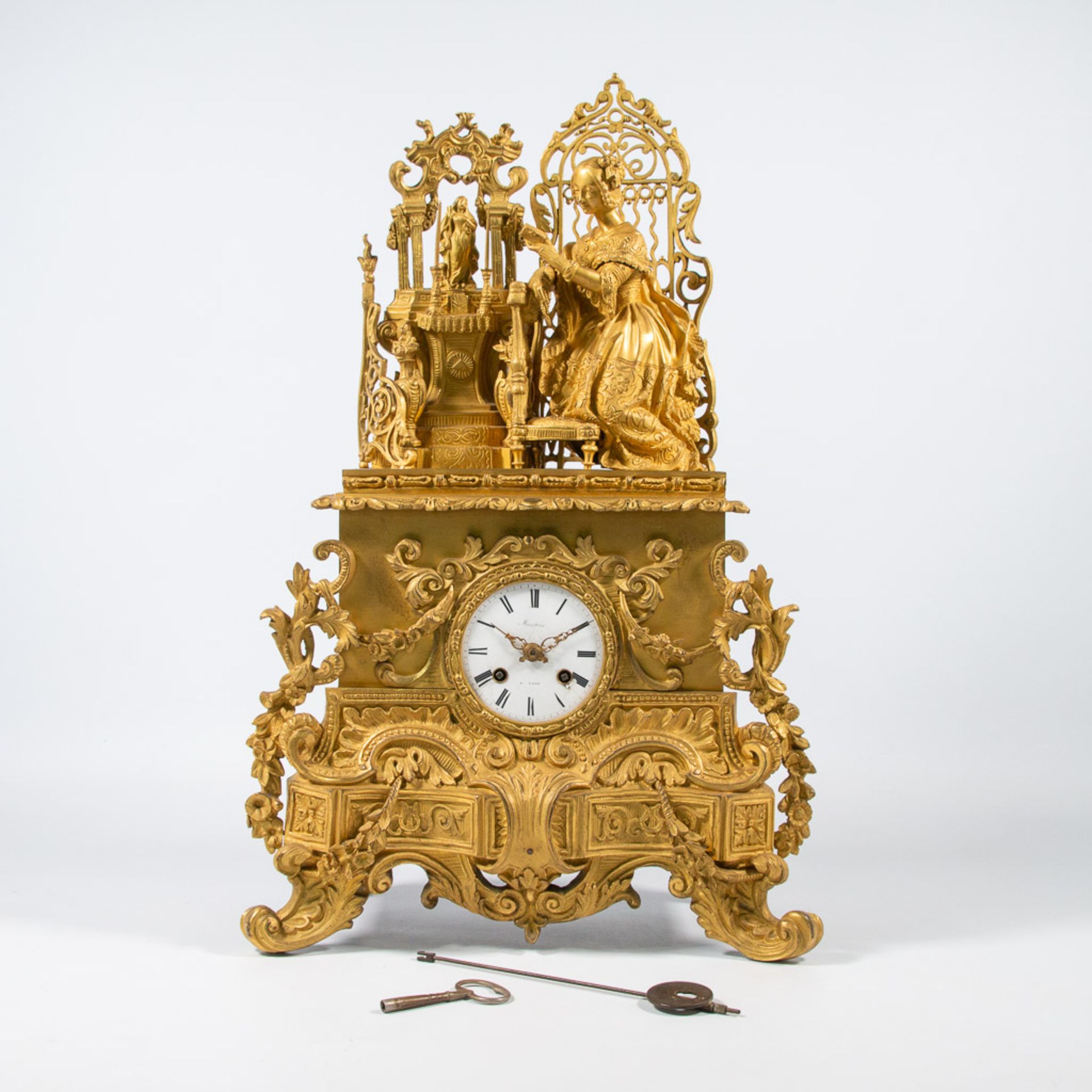 An ormolu bronze clock, 'Mortier à Gand', 19th century. - Image 7 of 23