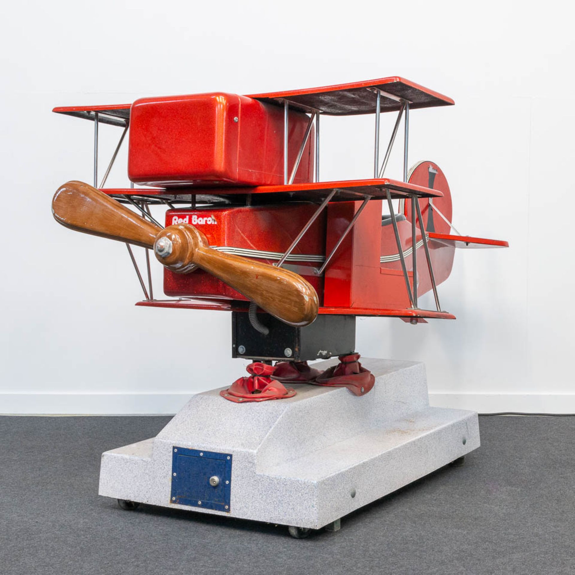 A vintage coin-operated ride, in the shape of a triplane 'Red Baron' airplane with propellor and vid - Image 6 of 26