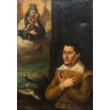 No signature found. Painting 'The Appearance', Madonna with child, landscape and nobleman