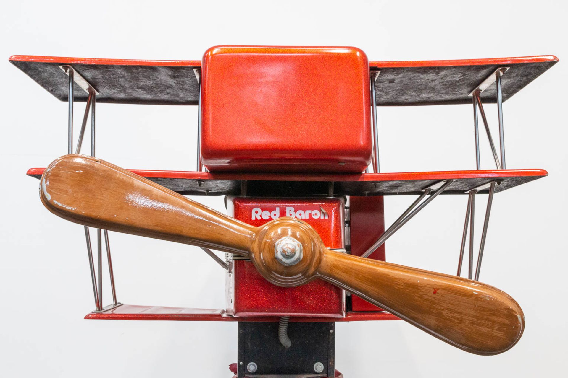 A vintage coin-operated ride, in the shape of a triplane 'Red Baron' airplane with propellor and vid - Image 12 of 26