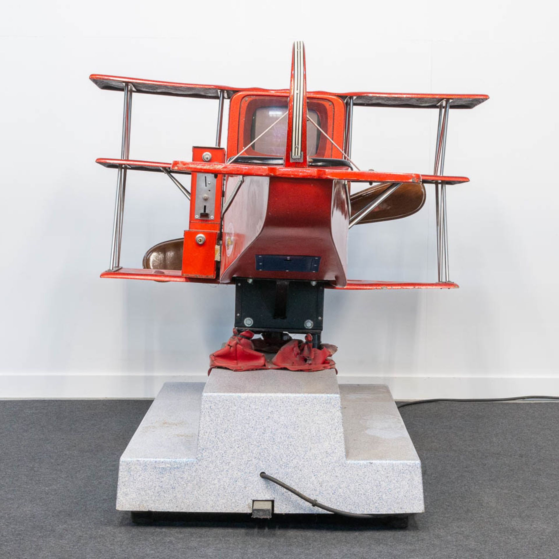 A vintage coin-operated ride, in the shape of a triplane 'Red Baron' airplane with propellor and vid - Image 3 of 26