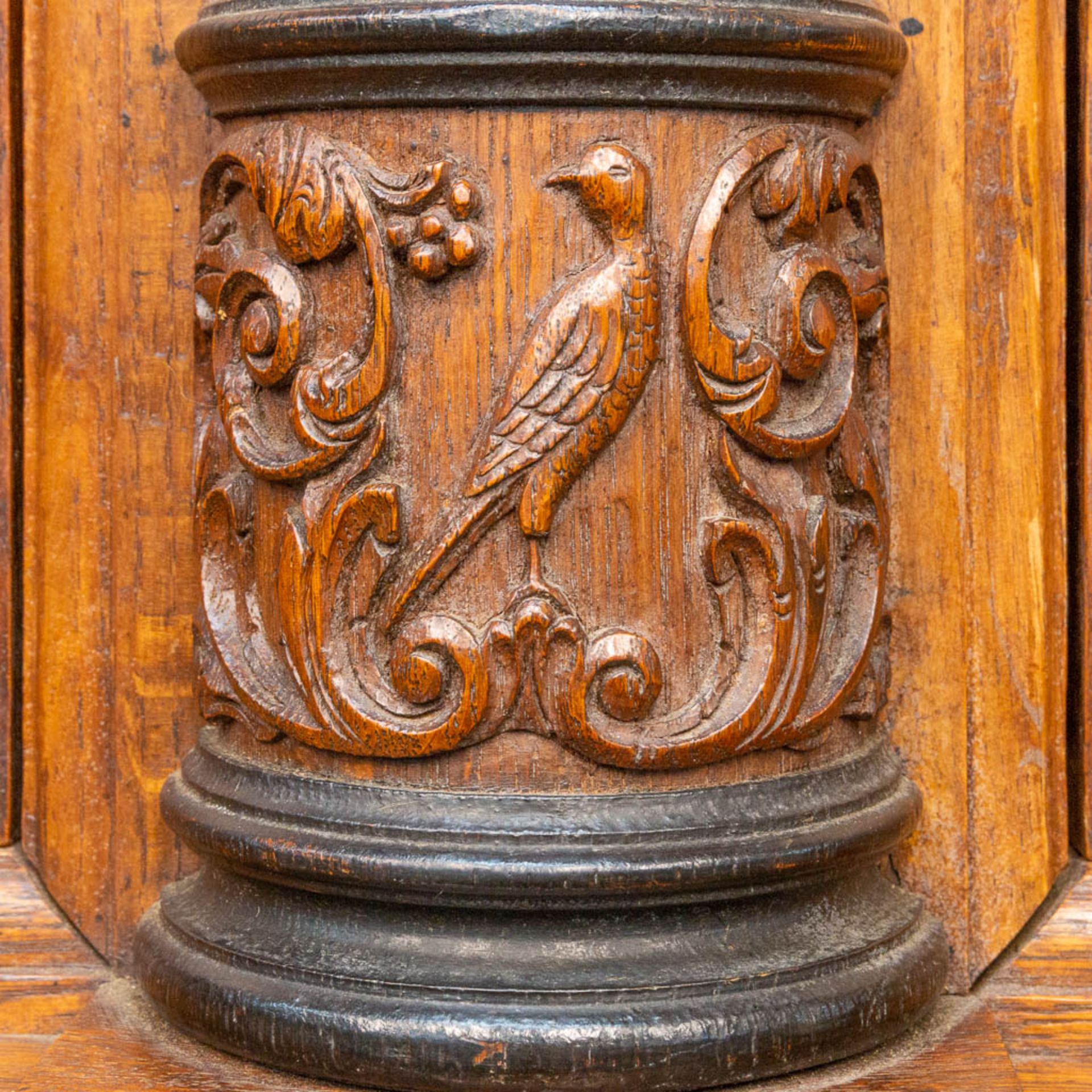 A cabinet, made in Flemish renaissance style, oak with fine sculptures, 19th century. - Image 12 of 27