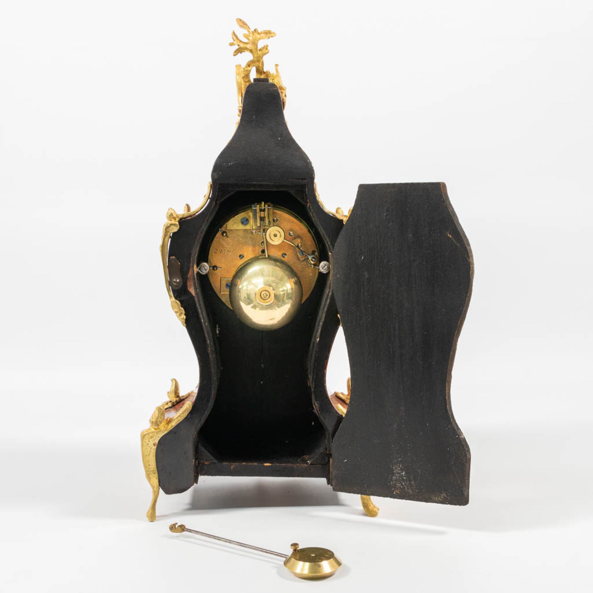 A Table clock made of wood decorated with Tortoise shell and Mount - Image 6 of 16