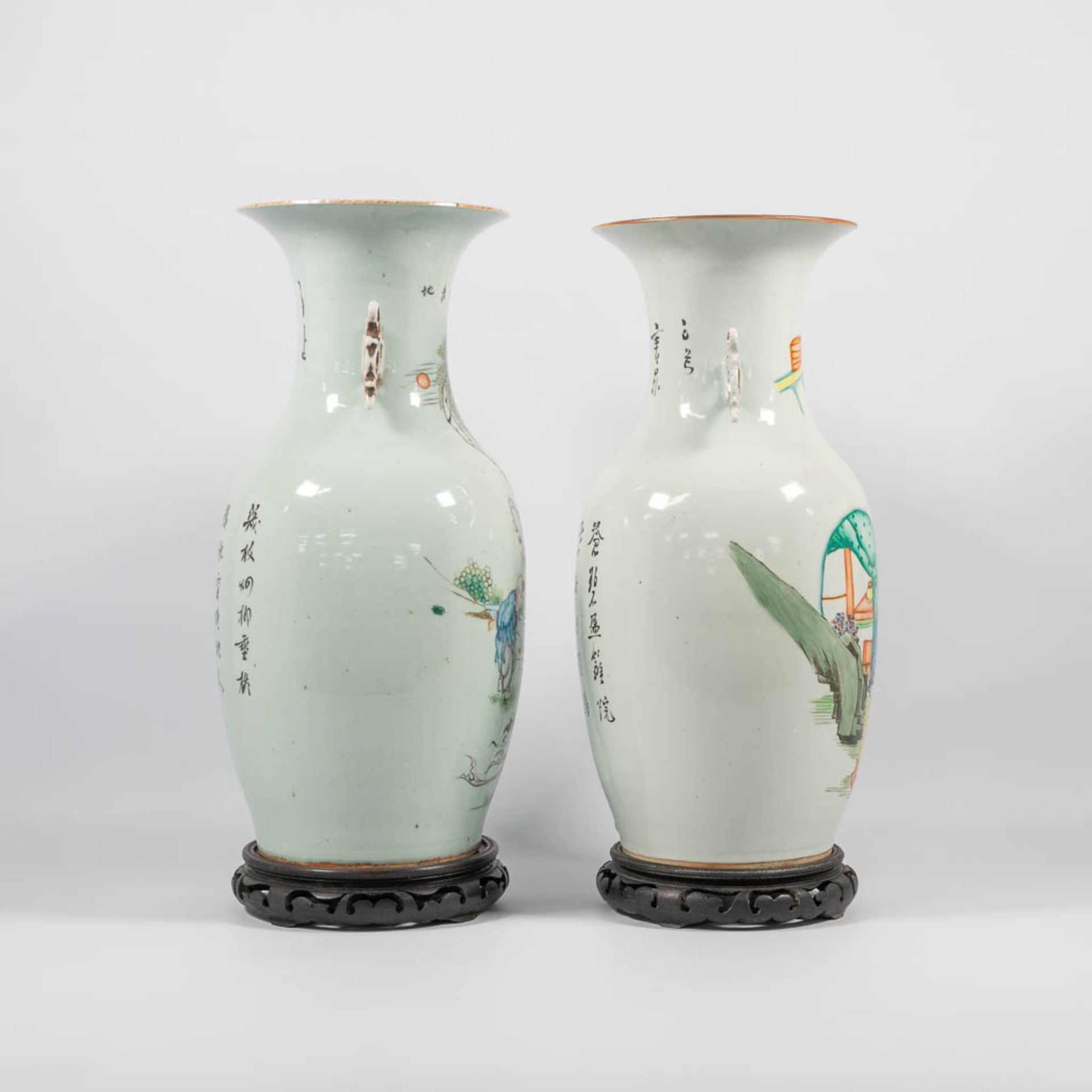 A Collection of 2 Chinese vases with Lady's in court decor. - Image 2 of 14