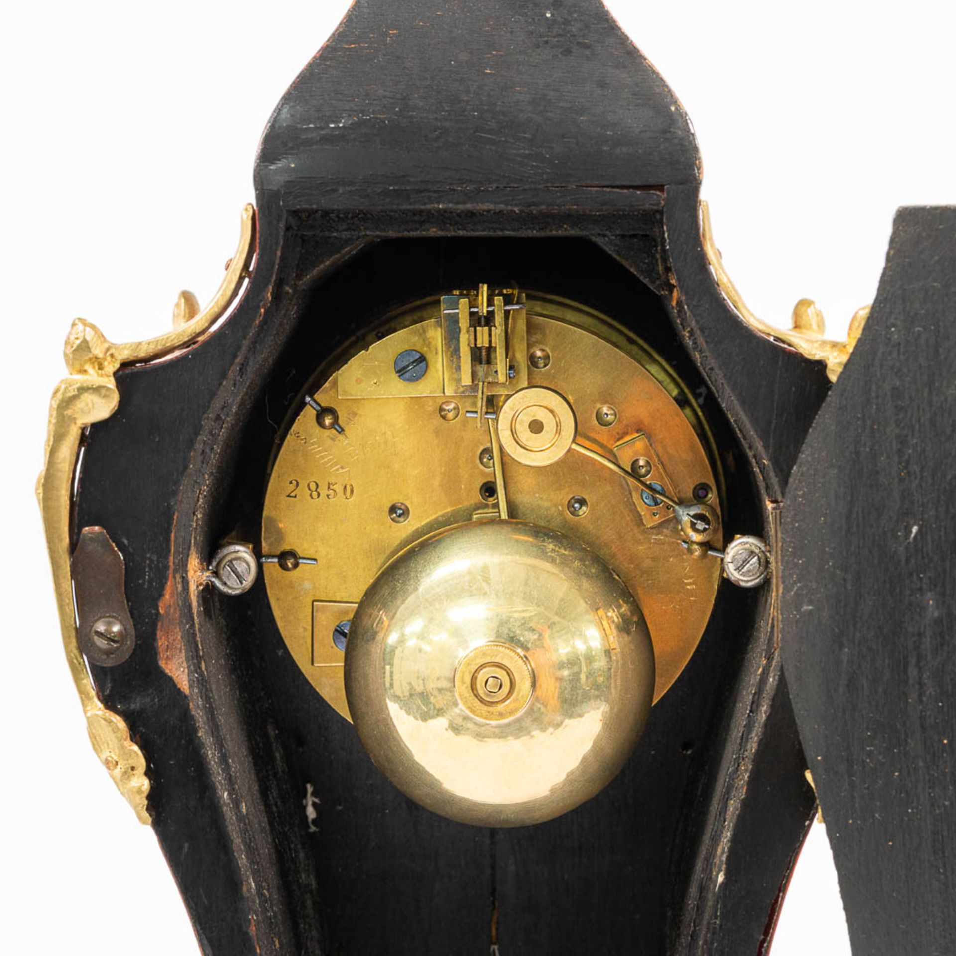 A Table clock made of wood decorated with Tortoise shell and Mount - Image 9 of 16