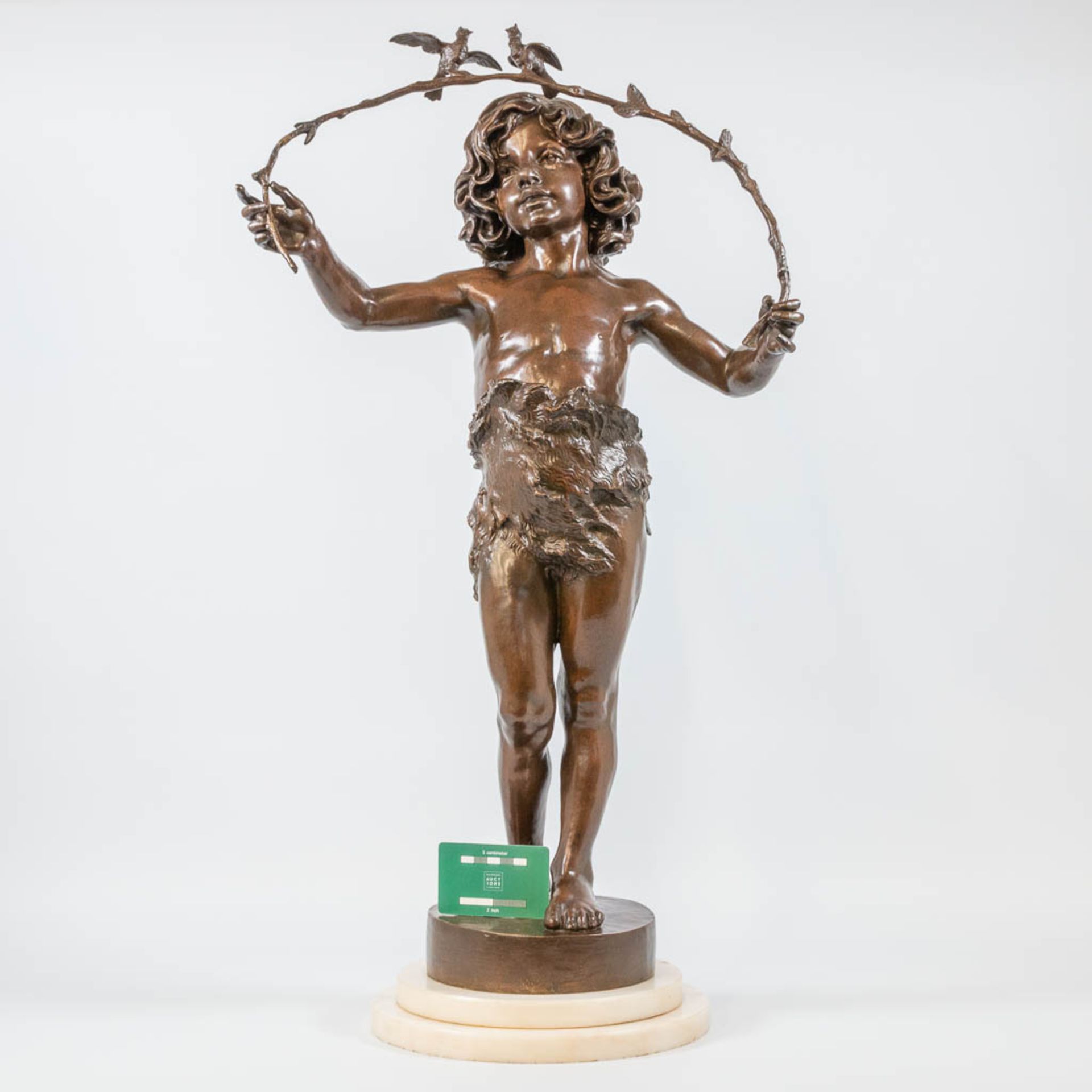 Marcel DEBUT (1865-1933) bronze statue of a boy with a branch and 2 birds. 19th century. - Bild 8 aus 11