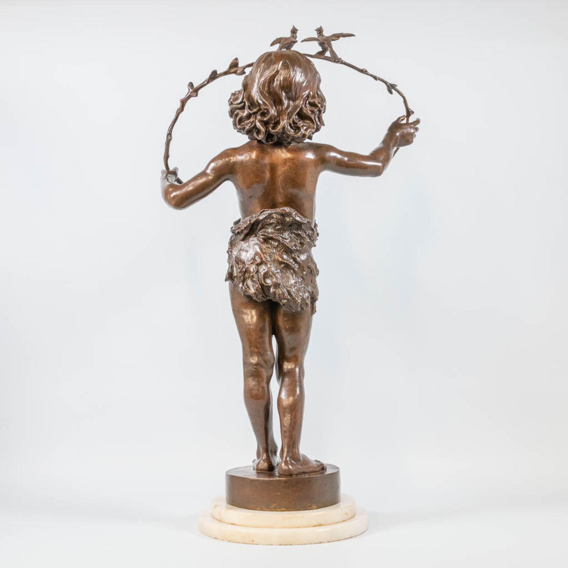 Marcel DEBUT (1865-1933) bronze statue of a boy with a branch and 2 birds. 19th century. - Bild 4 aus 11