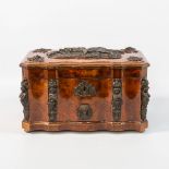 An antique Jewellry box, made of root wood and mounted with bonze hunting scenes, 19th century.