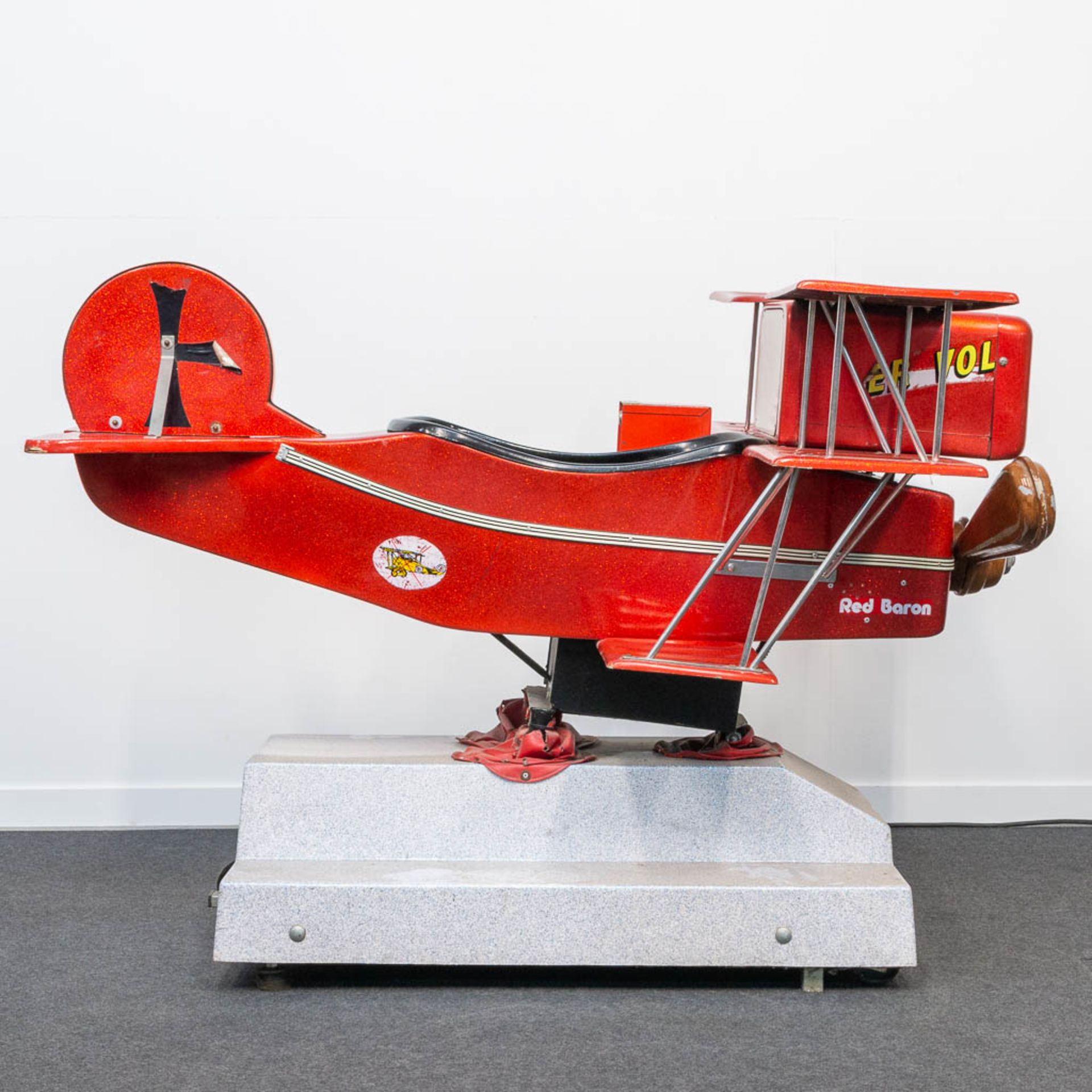 A vintage coin-operated ride, in the shape of a triplane 'Red Baron' airplane with propellor and vid - Image 9 of 26