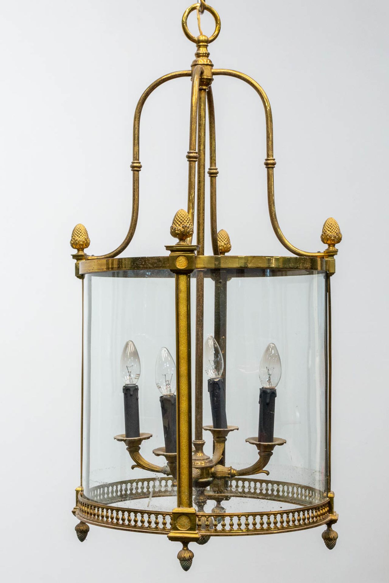 A bronze and curved glass Empire style hall light with 4 points of light. First half of 20th century - Image 7 of 12