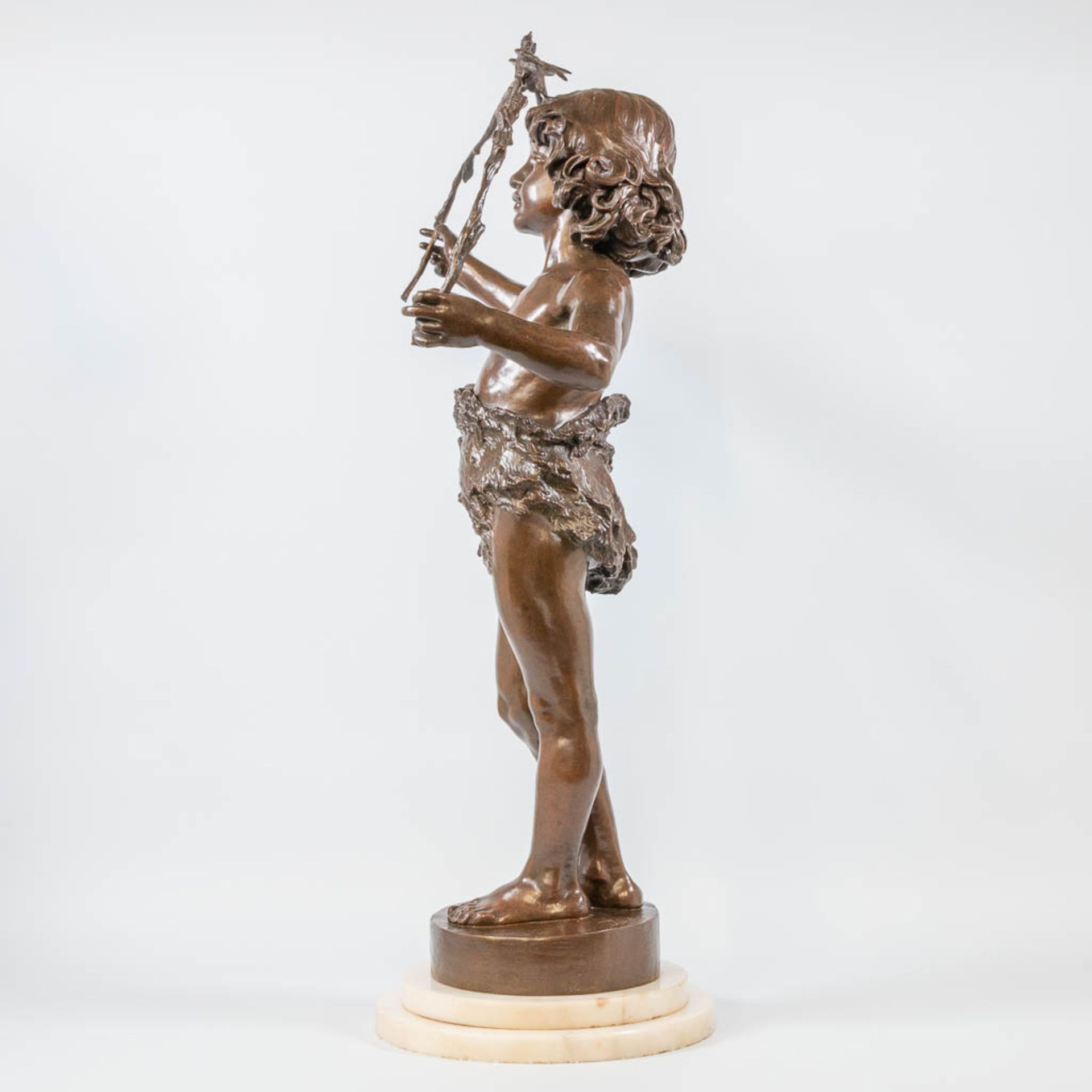 Marcel DEBUT (1865-1933) bronze statue of a boy with a branch and 2 birds. 19th century. - Bild 2 aus 11