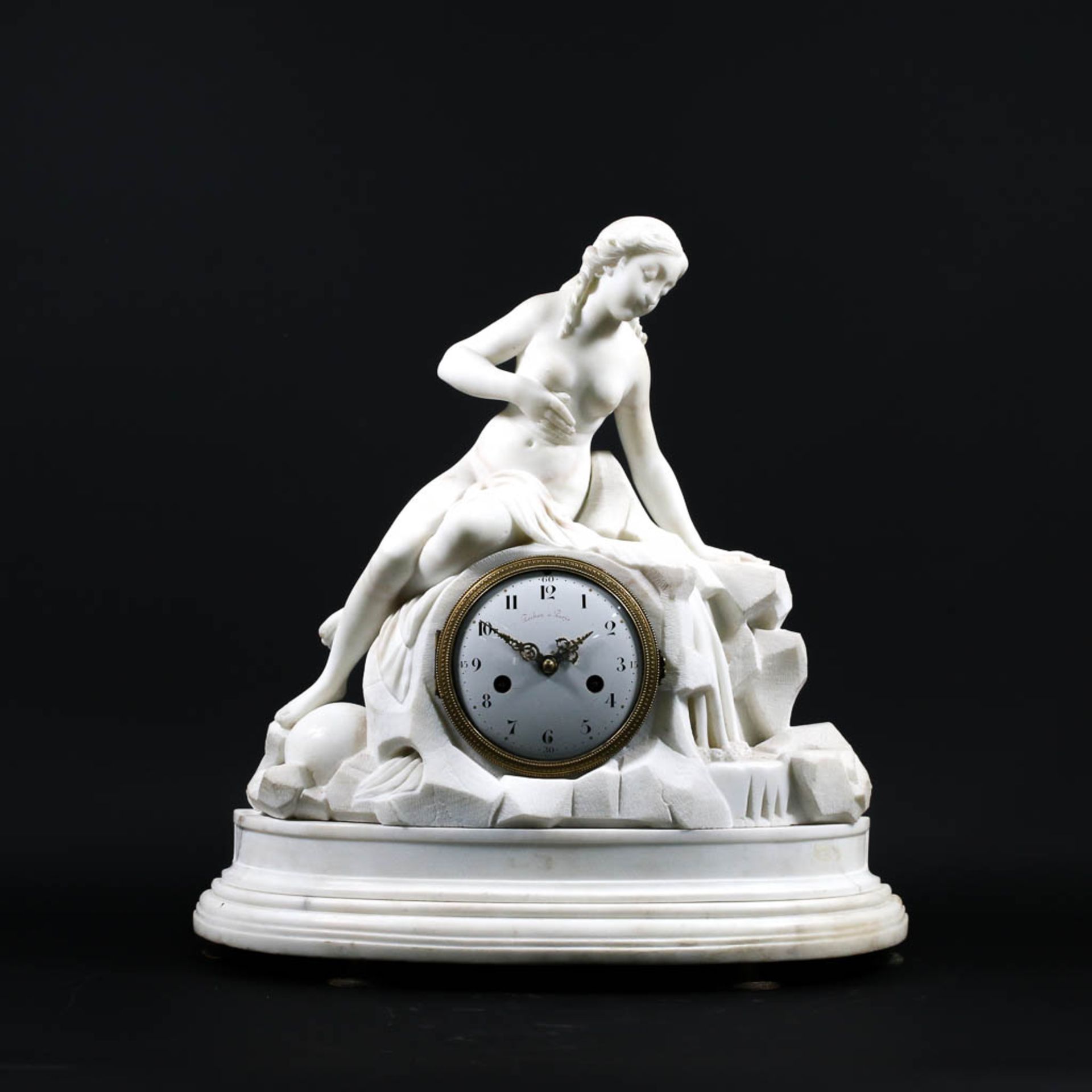 A table clock, sculptured of white Carrara marble, Pochon à Paris, second half of 18th century. - Bild 9 aus 16