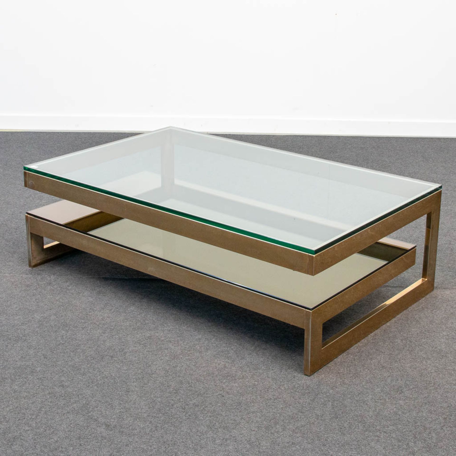 A Belgo-Chrom G-Shape coffee Table with fumé glass and clear glass. 20th century. - Image 12 of 19