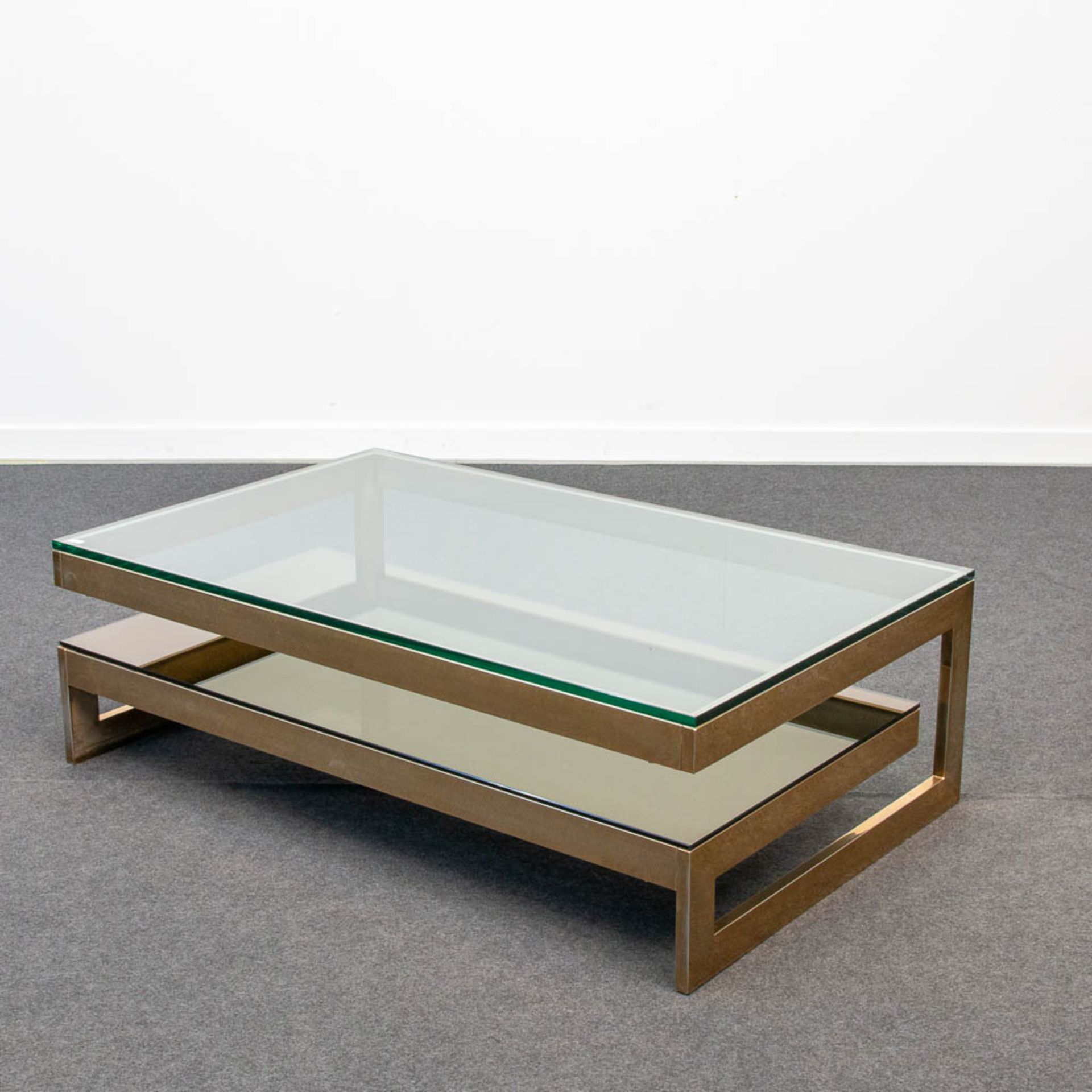 A Belgo-Chrom G-Shape coffee Table with fumé glass and clear glass. 20th century. - Image 7 of 19