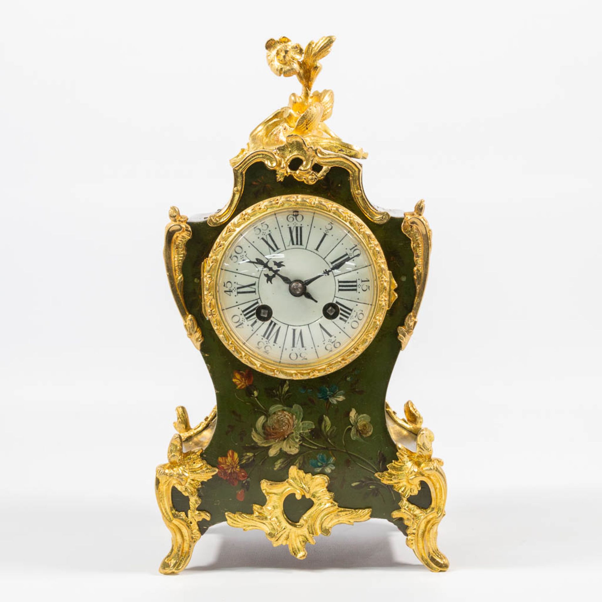 A table clock made of wood, decorated with hand-painted decor