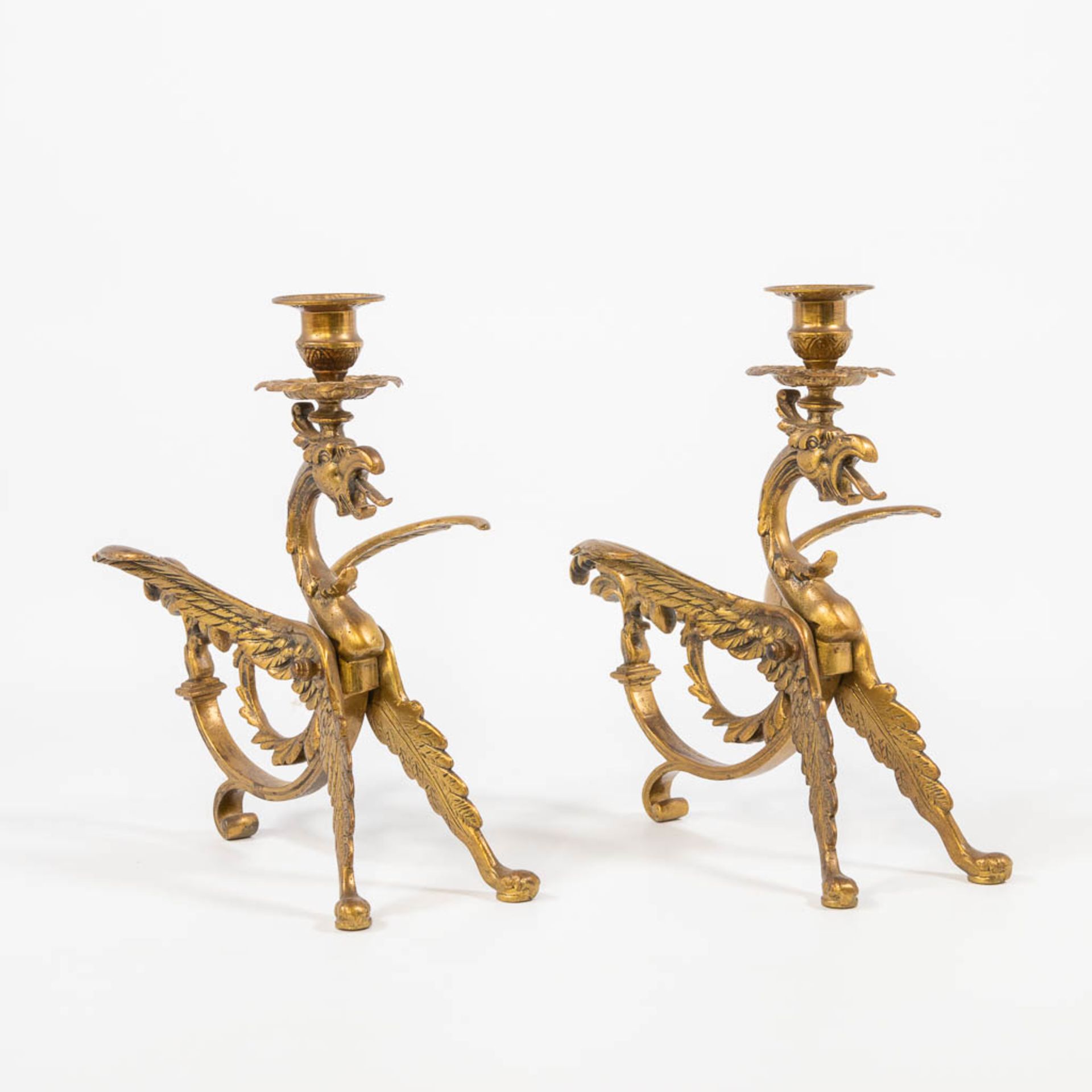 A pair of brass candlesticks in the shape of a dragon with wings. The first half of the 20th centur - Image 5 of 12